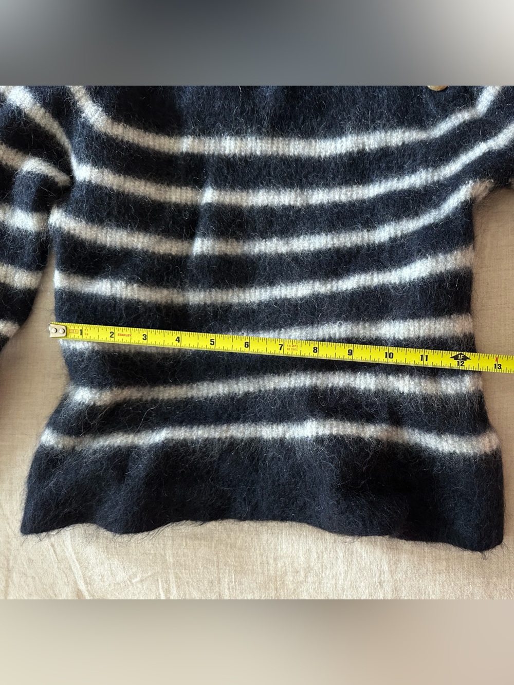 Sezane Black and White Striped Button-Neck Turtleneck Sweater - Picture 3 of 8